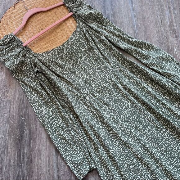 Nwt & other stories green speckled puff sleeve smocked midi dress women’s 6 - Picture 5 of 9